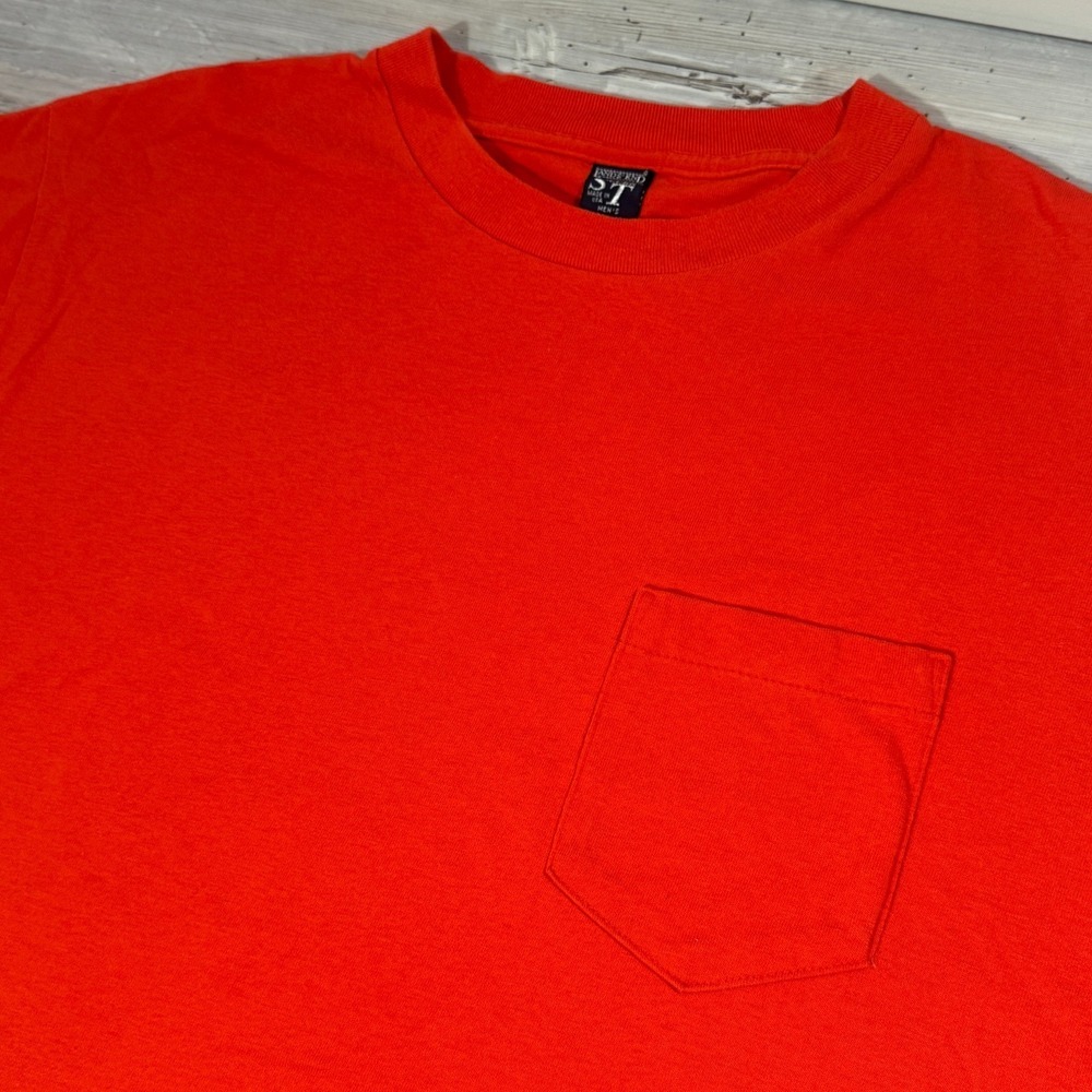 VTG 90s Lands End Super T Red Men's Blank Single Stitch Pocket TShirt‎ Sz L USA